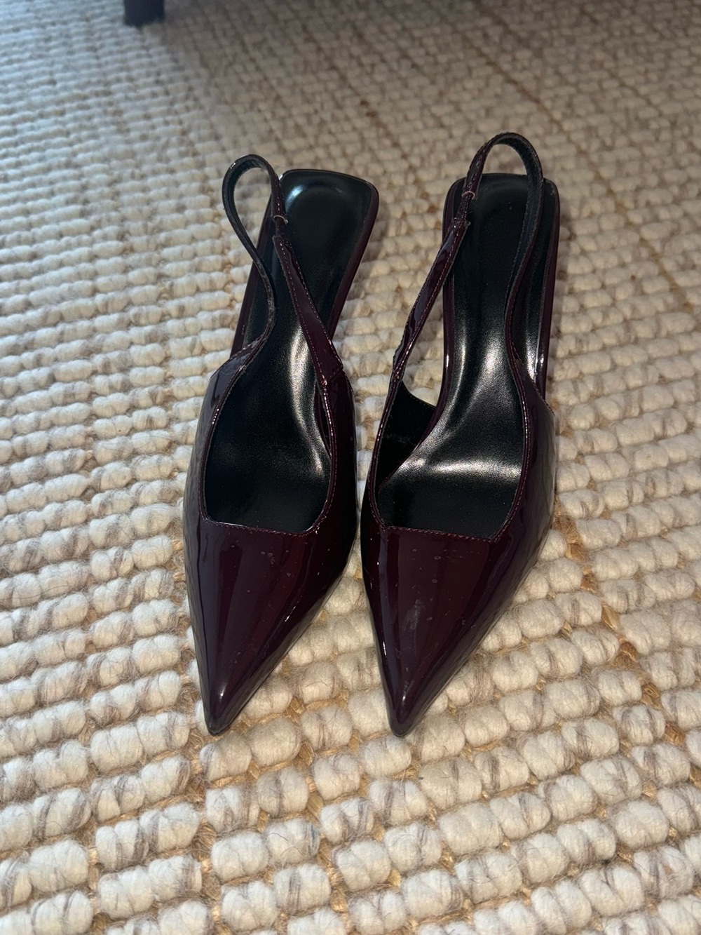 Women’s Patent Pointed-Toe Slingback Pumps in Deep Wine